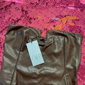 ZARA BROWN FAUX LEATHER BODY SUIT